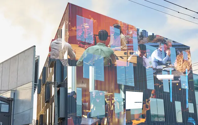 Building with transparent images overlaid loading=